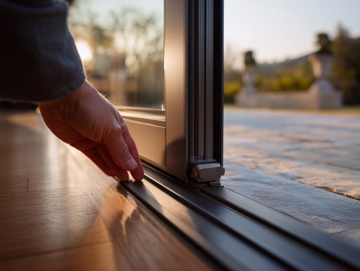 Архитектурный вид раздвижного портала в интерьере загородного дома